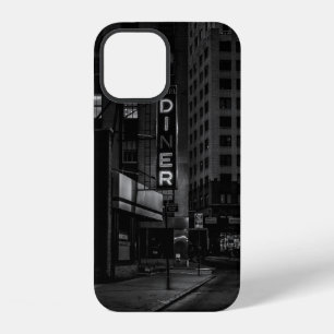 GRAYSCALE PHOTO OF PEARL DINER SIGN IN CITY iPhone 12 CASE