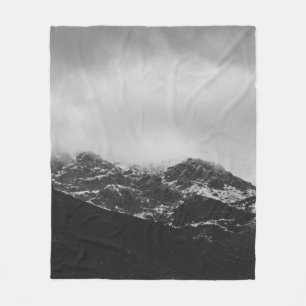 GRAYSCALE PHOTO OF SNOW COVERED MOUNTAIN FLEECE BLANKET