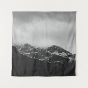 GRAYSCALE PHOTO OF SNOW COVERED MOUNTAIN TAPESTRY