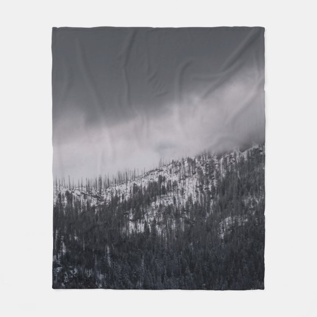 GRAYSCALE PHOTO OF TREE FLEECE BLANKET (Front)