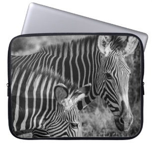 GRAYSCALE PHOTO OF ZEBRAS LAPTOP SLEEVE