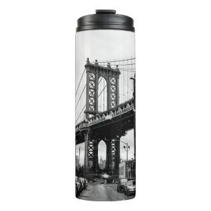 GRAYSCALE PHOTOGRAPHY OF BROOKLYN BRIDGE THERMAL TUMBLER