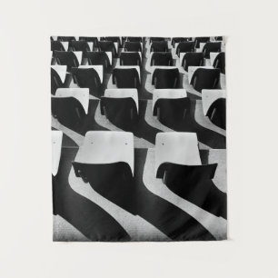 Grayscale photography of chairs with no people tapestry