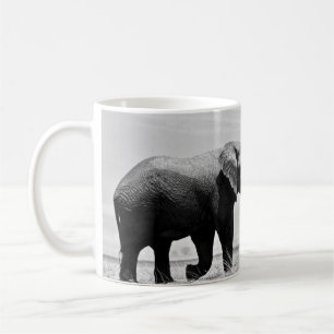 GRAYSCALE PHOTOGRAPHY OF ELEPHANT COFFEE MUG