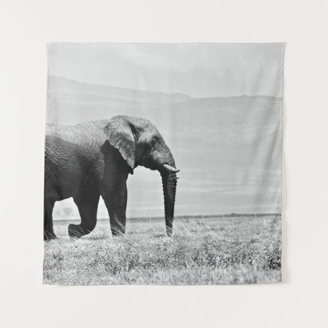 GRAYSCALE PHOTOGRAPHY OF ELEPHANT TAPESTRY (Front)