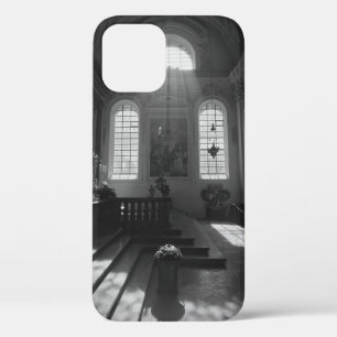 GRAYSCALE PHOTOGRAPHY OF EMPTY STAIR iPhone 12 CASE