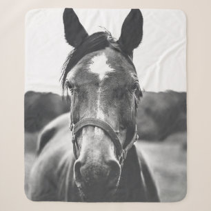 GRAYSCALE PHOTOGRAPHY OF HORSE SHERPA BLANKET