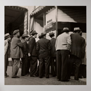 GRAYSCALE PHOTOGRAPHY OF MEN STANDING NEAR HOUSE POSTER