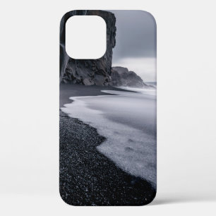 GRAYSCALE PHOTOGRAPHY OF SEASHORE AND CALM SEA iPhone 12 CASE