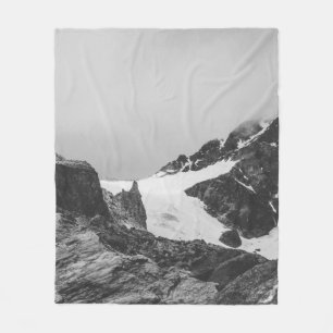 GRAYSCALE PHOTOGRAPHY OF SNOW COVER MOUNTAIN FLEECE BLANKET
