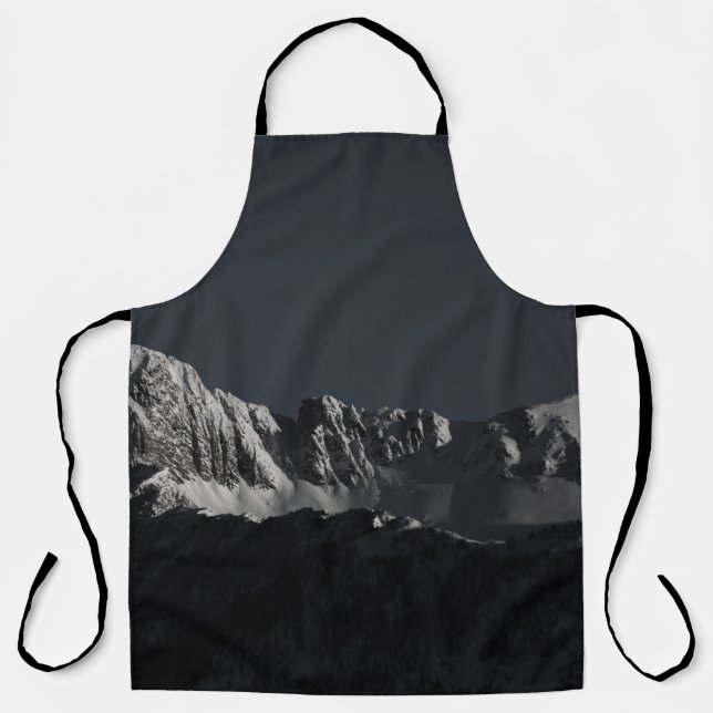 GRAYSCALE PHOTOGRAPHY OF SNOW MOUNTAIN APRON (Front)