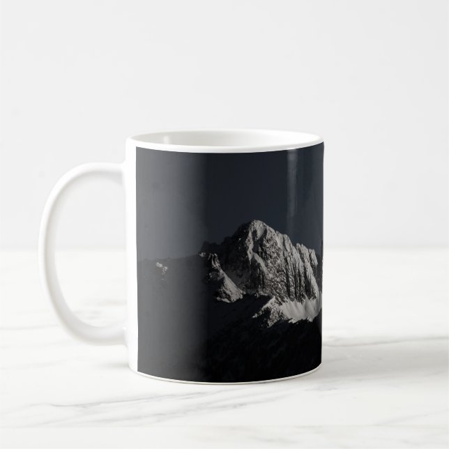 GRAYSCALE PHOTOGRAPHY OF SNOW MOUNTAIN COFFEE MUG (Left)