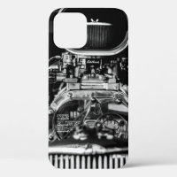 GRAYSCALE PHOTOGRAPHY OF VINTAGE CAR ENGINE