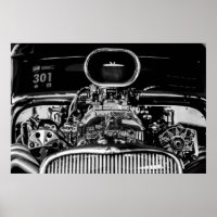 GRAYSCALE PHOTOGRAPHY OF VINTAGE CAR ENGINE