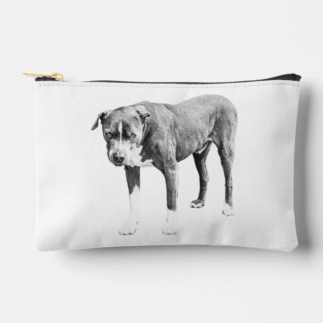 Grayscale Pit Bull Zipper Pouch (Front)