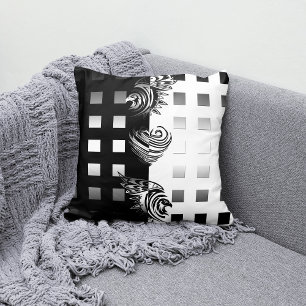 Grayscale Plaid Eagle Heart Cushion
