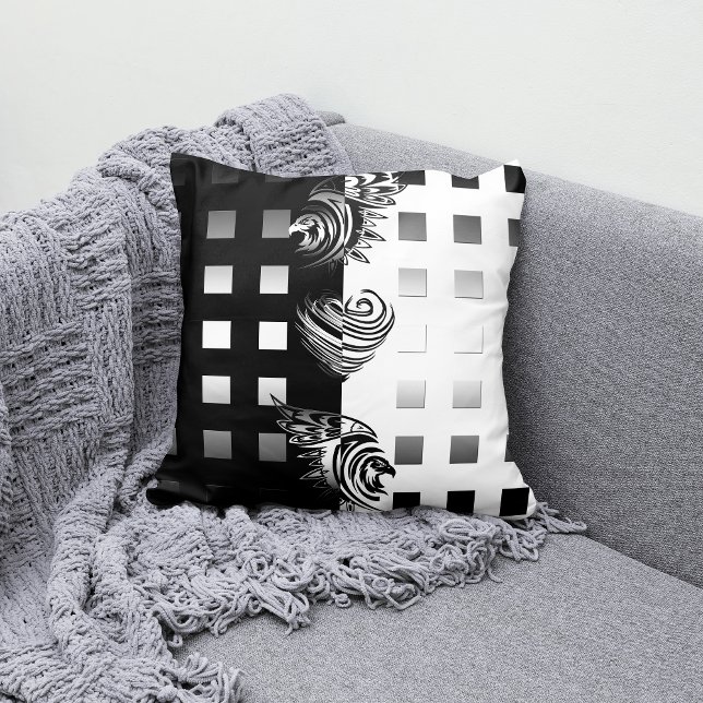 Grayscale Plaid Eagle Heart  Cushion (Creator Uploaded)