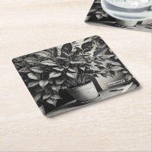 Grayscale pot plant with huge leaves