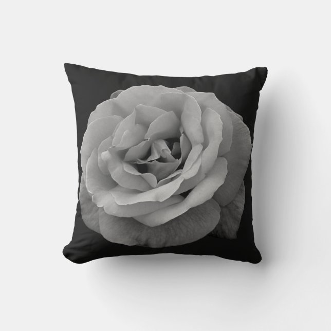 Grayscale rose blossom cushion (Front)