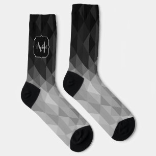 Grayscale triangle geometry grey pattern Monogram Socks
