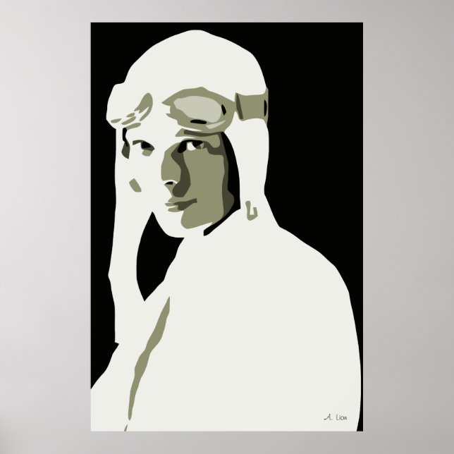 Grayscale vector art Amelia Earhart Poster (Front)