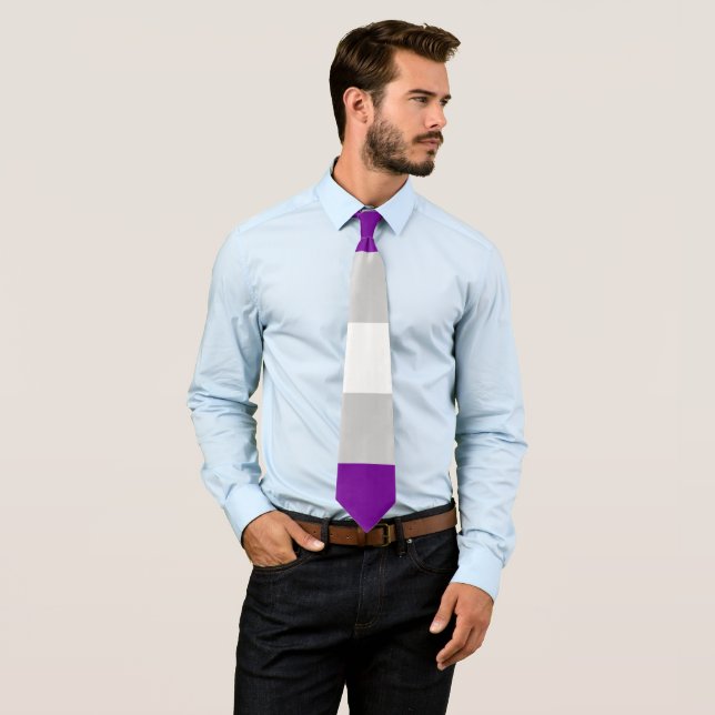Graysexual Purple Grey White Striped LGBT Tie (In Situ)