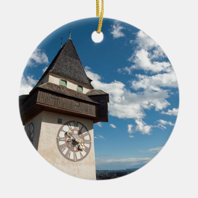 Graz Austria Glockenturn (Clock tower) on Schlossb Ceramic Tree Decoration (Front)