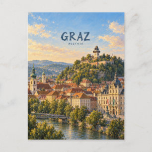 Graz Painterly Travel Art Postcard