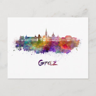 Graz skyline in watercolor postcard