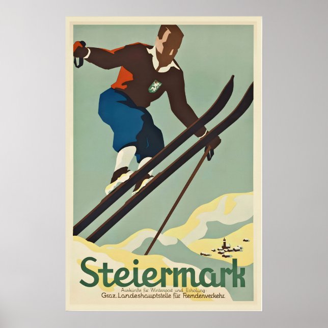 Graz Steiermark Austria Vintage Ski Poster (Front)