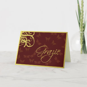 Grazie chocolate brown and gold thank you card
