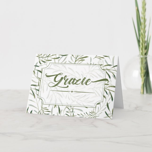 Grazie Italian Thank You Botanical Sage Green Card (Front)