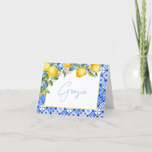 Grazie Lemons Italian Blue Tiles Bridal Shower Thank You Card