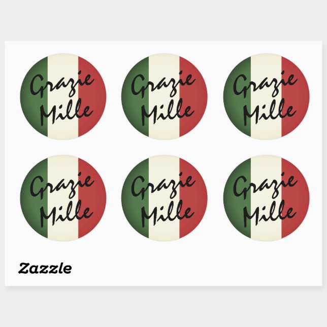Grazie Mille Italian Round Label Stickers (Sheet)