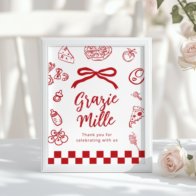 Grazie Mille Thank you for coming Whimsical Pizza Poster (Creator Uploaded)