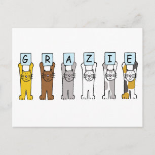Grazie Thank You in Italian Cartoon Cats Postcard