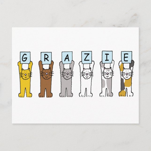 Grazie Thank You in Italian Cartoon Cats Postcard (Front)