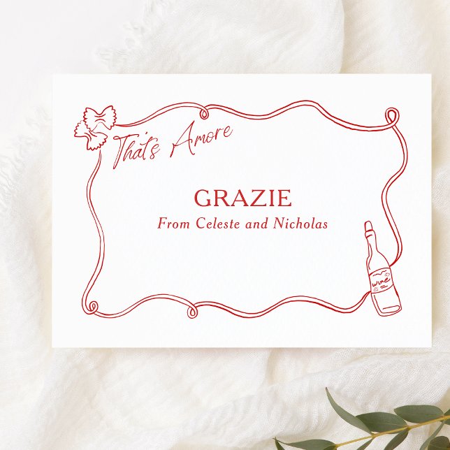 Grazie That's Amore Italian Hand Drawn Wedding Thank You Card (Creator Uploaded)