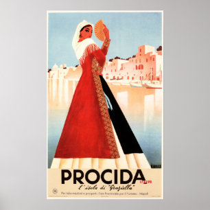 GRAZIELLA PROCIDA NAPOLI Travel Art Vintage Italy Poster