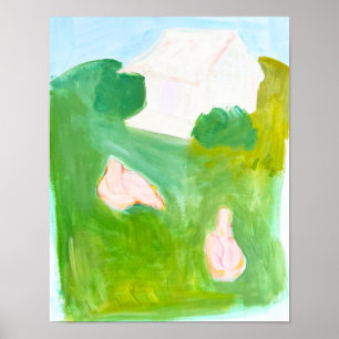 Grazing Chickens Poster
