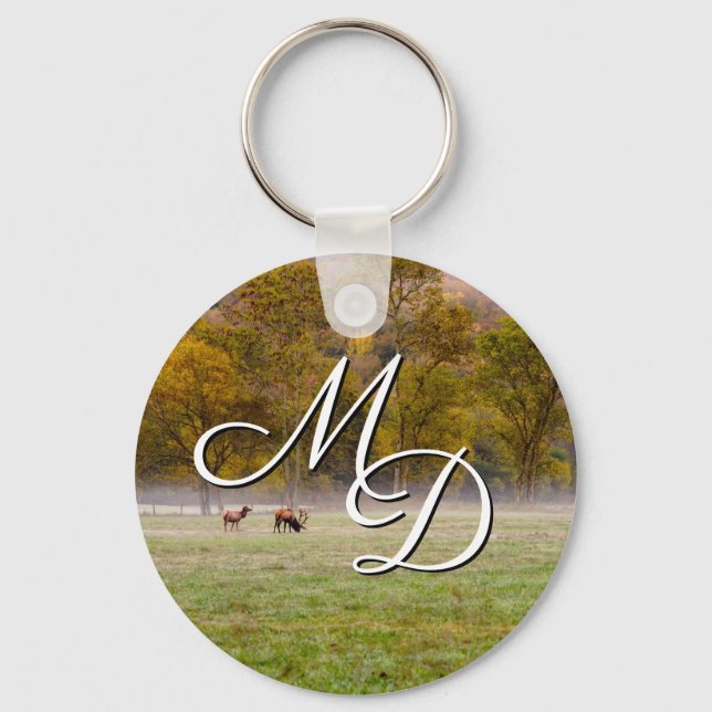 Grazing Elk Couple Key Chain (Front)