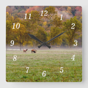 Grazing Elk Couple Wall Clock