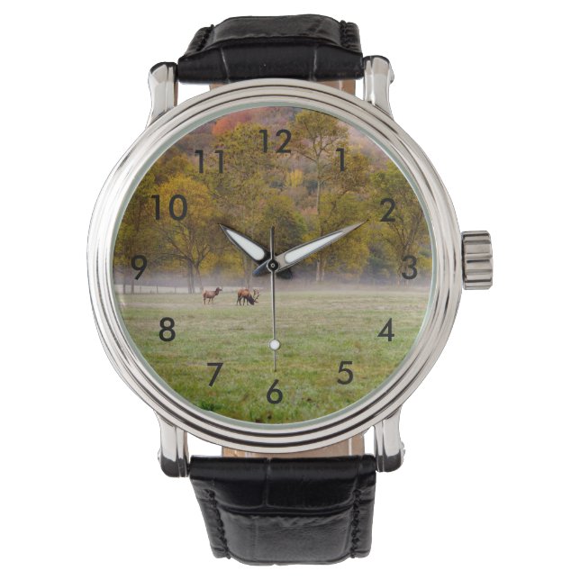 Grazing Elk Couple Wrist Watch (Front)