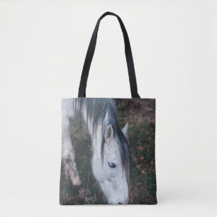GRAZING GRAY HORSE ON AN AUTUMN’S DAY TOTE BAG