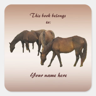 Grazing Horses Bookplate Square Sticker