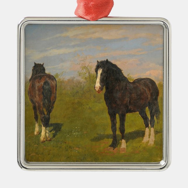 Grazing Horses (by Rosa Bonheur) Metal Ornament (Front)