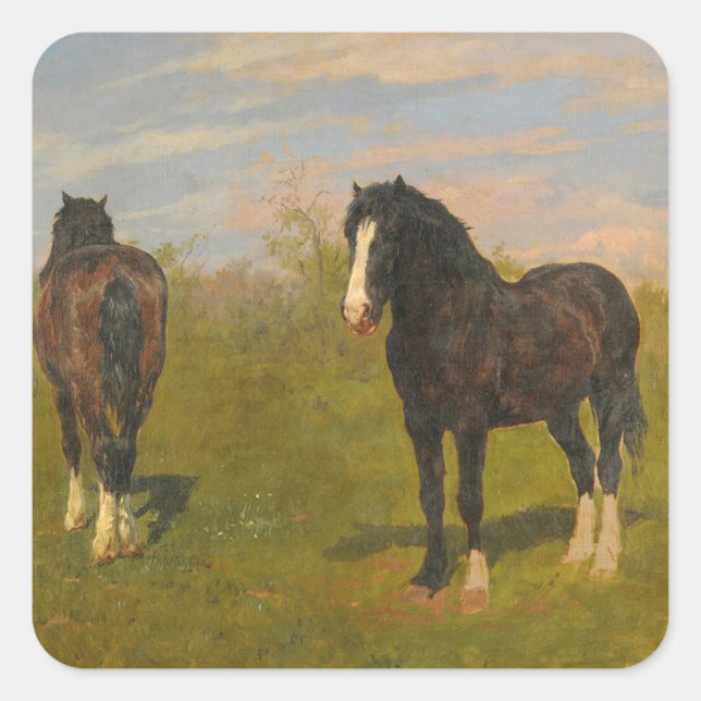 Grazing Horses (by Rosa Bonheur) Square Sticker (Front)