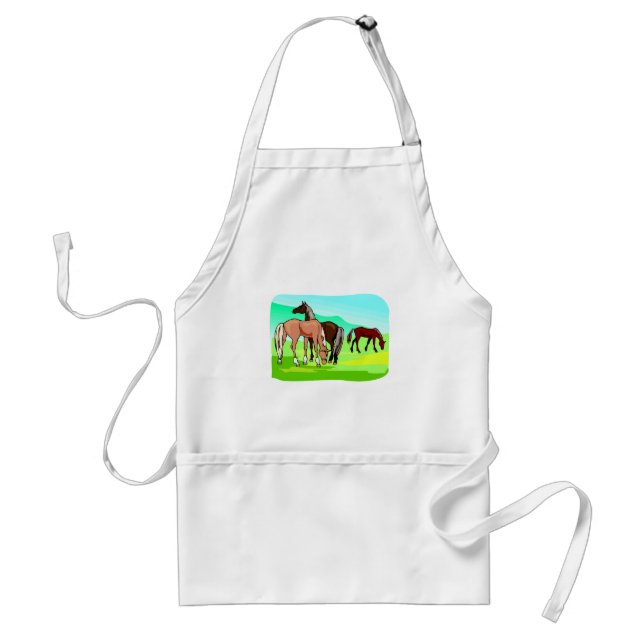 Grazing Horses Field Mountains Background Standard Apron (Front)