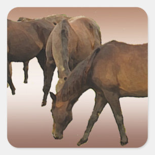 Grazing Horses Square Sticker