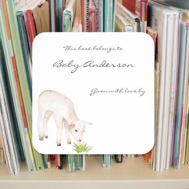 Grazing Lamb baby shower bookplate Square Sticker (Creator Uploaded)